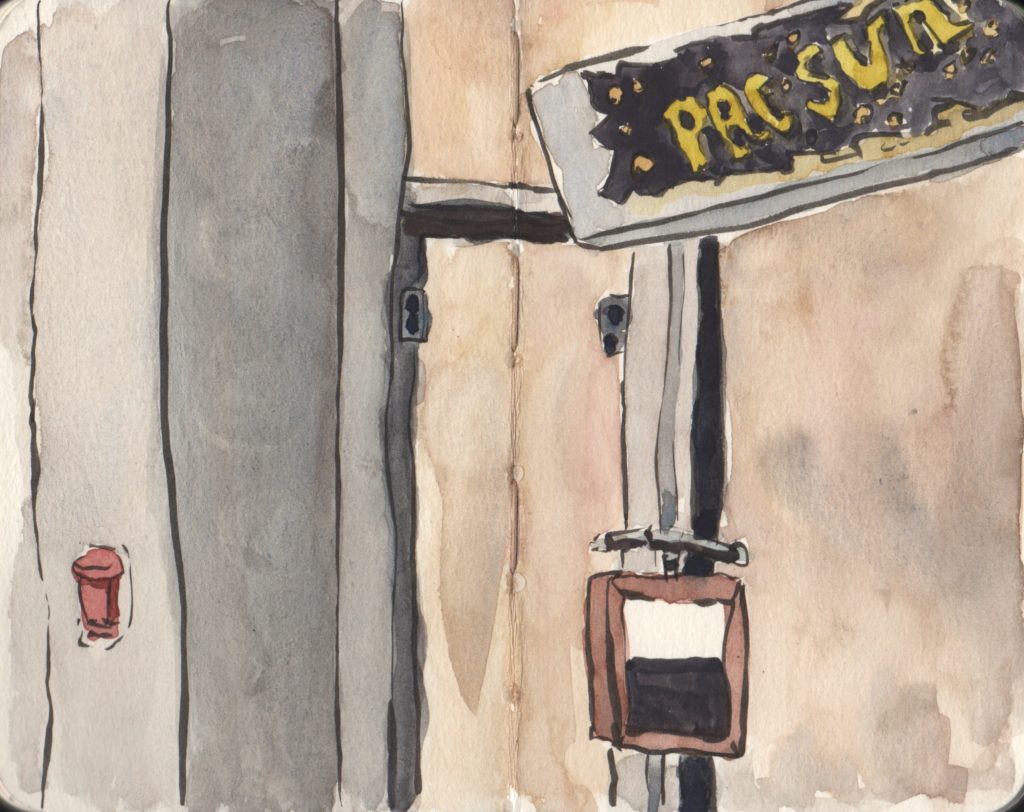 Watercolor sketch of Pac Sun in Salinas, CA at the Northridge Mall.