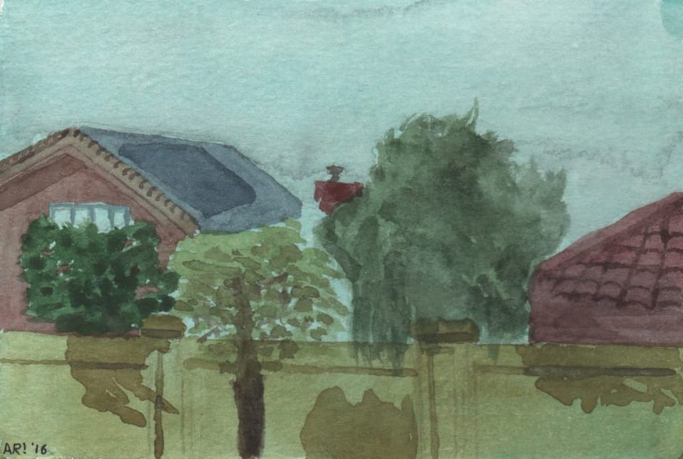 Trees and Houses in Gouache